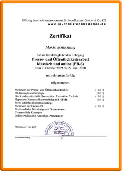 Zertifikat PR-Redakteur